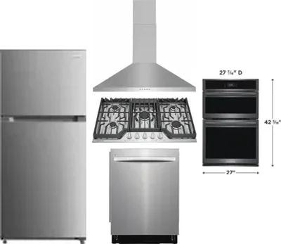 5 Piece Package Includes Refrigerator, Cooktop, Wall Oven, Hood And Dishwasher