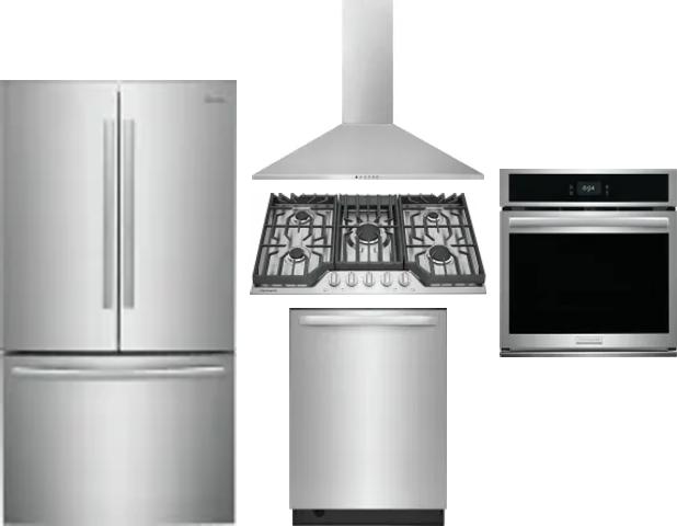5 Piece Package Includes Refrigerator, Cooktop, Wall Oven, Hood And Dishwasher