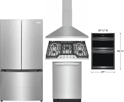 5 Piece Package Includes Refrigerator, Cooktop, Wall Oven, Hood And Dishwasher