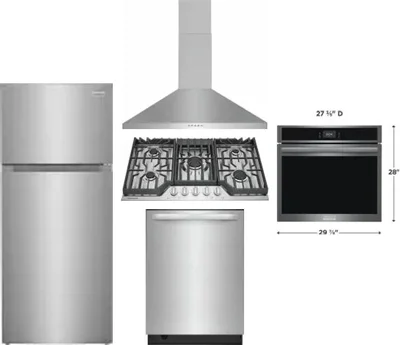 5 Piece Package Includes Refrigerator, Cooktop, Wall Oven, Hood And Dishwasher