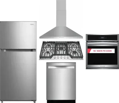 5 Piece Package Includes Refrigerator, Cooktop, Wall Oven, Hood And Dishwasher