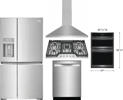 5 Piece Package Includes Refrigerator, Cooktop, Wall Oven, Hood And Dishwasher
