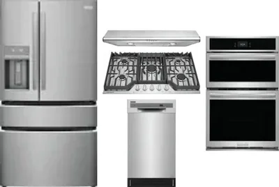5 Piece Package Includes Refrigerator, Cooktop, Wall Oven, Hood And Dishwasher