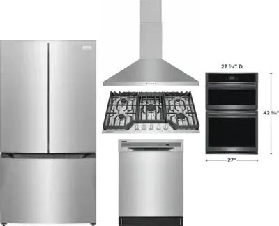 5 Piece Package Includes Refrigerator, Cooktop, Wall Oven, Hood And Dishwasher