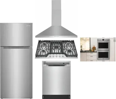 5 Piece Package Includes Refrigerator, Cooktop, Wall Oven, Hood And Dishwasher