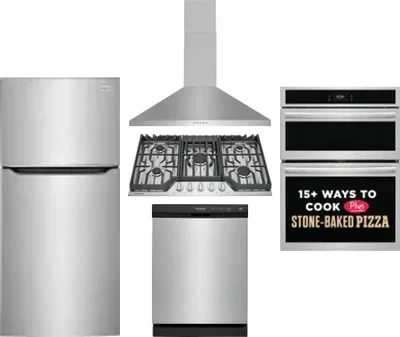 5 Piece Package Includes Refrigerator, Cooktop, Wall Oven, Hood And Dishwasher