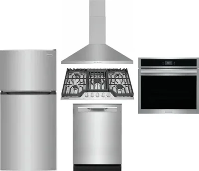 5 Piece Package Includes Refrigerator, Cooktop, Wall Oven, Hood And Dishwasher