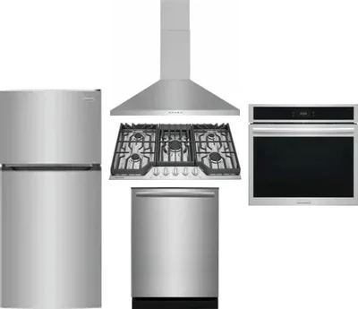 5 Piece Package Includes Refrigerator, Cooktop, Wall Oven, Hood And Dishwasher