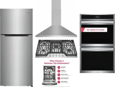 5 Piece Package Includes Refrigerator, Cooktop, Wall Oven, Hood And Dishwasher