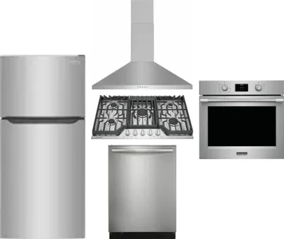 5 Piece Package Includes Refrigerator, Cooktop, Wall Oven, Hood And Dishwasher