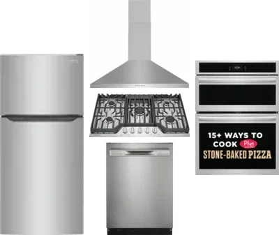5 Piece Package Includes Refrigerator, Cooktop, Wall Oven, Hood And Dishwasher