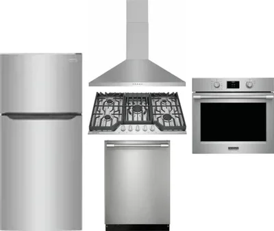 5 Piece Package Includes Refrigerator, Cooktop, Wall Oven, Hood And Dishwasher