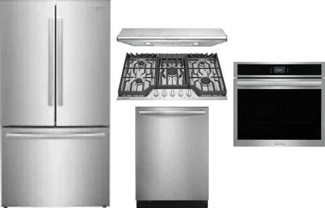5 Piece Package Includes Refrigerator, Cooktop, Wall Oven, Hood And Dishwasher
