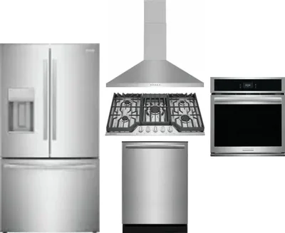 5 Piece Package Includes Refrigerator, Cooktop, Wall Oven, Hood And Dishwasher