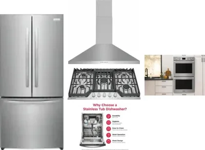5 Piece Package Includes Refrigerator, Cooktop, Wall Oven, Hood And Dishwasher
