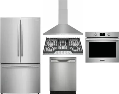 5 Piece Package Includes Refrigerator, Cooktop, Wall Oven, Hood And Dishwasher