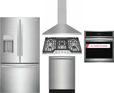 5 Piece Package Includes Refrigerator, Cooktop, Wall Oven, Hood And Dishwasher