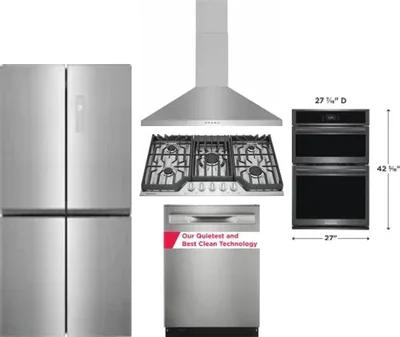 5 Piece Package Includes Refrigerator, Cooktop, Wall Oven, Hood And Dishwasher