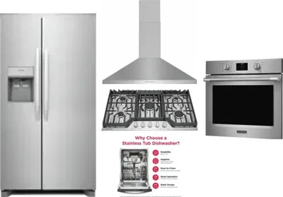 5 Piece Package Includes Refrigerator, Cooktop, Wall Oven, Hood And Dishwasher