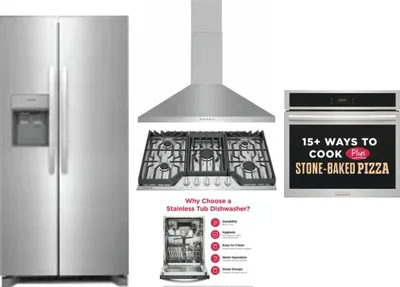 5 Piece Package Includes Refrigerator, Cooktop, Wall Oven, Hood And Dishwasher