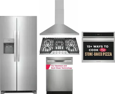 5 Piece Package Includes Refrigerator, Cooktop, Wall Oven, Hood And Dishwasher
