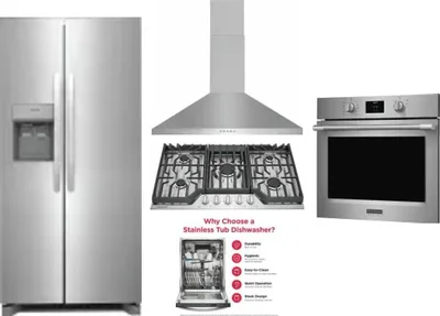 5 Piece Package Includes Refrigerator, Cooktop, Wall Oven, Hood And Dishwasher