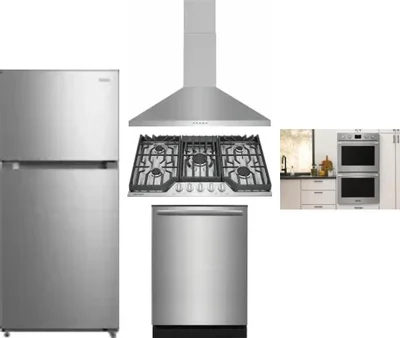 5 Piece Package Includes Refrigerator, Cooktop, Wall Oven, Hood And Dishwasher