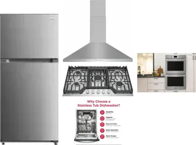 5 Piece Package Includes Refrigerator, Cooktop, Wall Oven, Hood And Dishwasher
