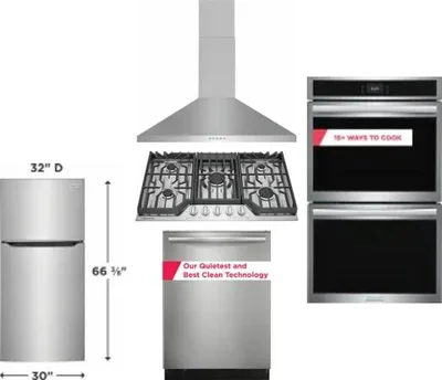 5 Piece Package Includes Refrigerator, Cooktop, Wall Oven, Hood And Dishwasher