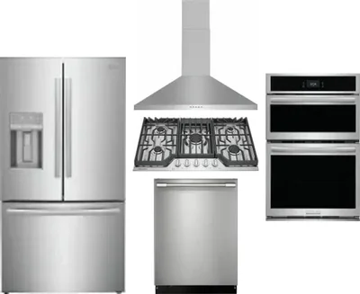 5 Piece Package Includes Refrigerator, Cooktop, Wall Oven, Hood And Dishwasher