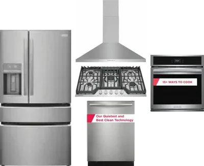 5 Piece Package Includes Refrigerator, Cooktop, Wall Oven, Hood And Dishwasher