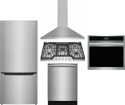 5 Piece Package Includes Refrigerator, Cooktop, Wall Oven, Hood And Dishwasher