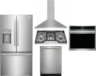 5 Piece Package Includes Refrigerator, Cooktop, Wall Oven, Hood And Dishwasher