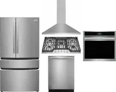 5 Piece Package Includes Refrigerator, Cooktop, Wall Oven, Hood And Dishwasher