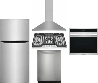 5 Piece Package Includes Refrigerator, Cooktop, Wall Oven, Hood And Dishwasher
