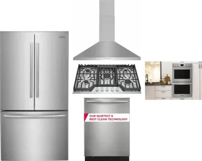 5 Piece Package Includes Refrigerator, Cooktop, Wall Oven, Hood And Dishwasher