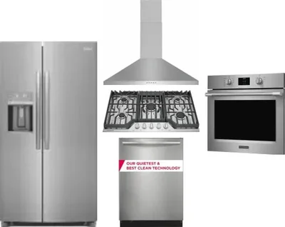 5 Piece Package Includes Refrigerator, Cooktop, Wall Oven, Hood And Dishwasher