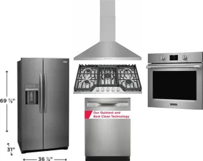 5 Piece Package Includes Refrigerator, Cooktop, Wall Oven, Hood And Dishwasher