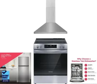 4 Piece Package Includes Refrigerator, Range, Hood And Dishwasher
