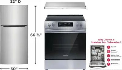 4 Piece Package Includes Refrigerator, Range, Hood And Dishwasher