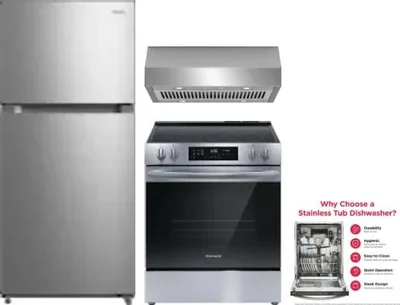 4 Piece Package Includes Refrigerator, Range, Hood And Dishwasher