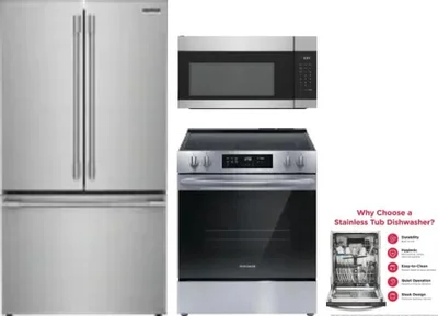 4 Piece Package Includes Refrigerator, Range, Microwave And Dishwasher