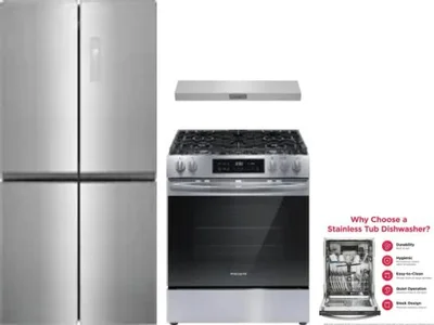 4 Piece Package Includes Refrigerator, Range, Hood And Dishwasher