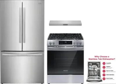 4 Piece Package Includes Refrigerator, Range, Hood And Dishwasher