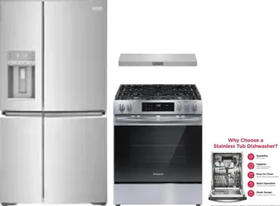 4 Piece Package Includes Refrigerator, Range, Hood And Dishwasher