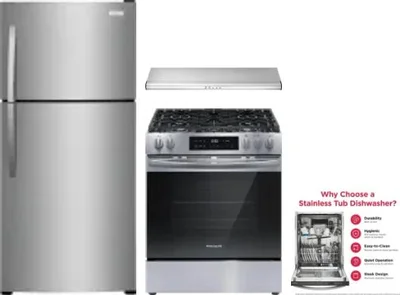 4 Piece Package Includes Refrigerator, Range, Hood And Dishwasher