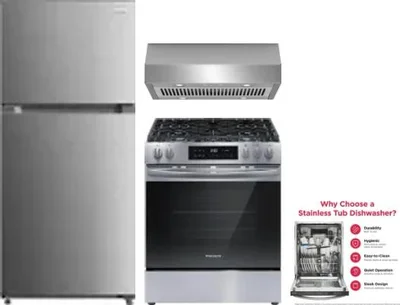 4 Piece Package Includes Refrigerator, Range, Hood And Dishwasher