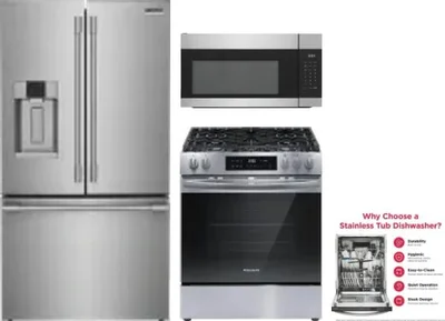 4 Piece Package Includes Refrigerator, Range, Microwave And Dishwasher