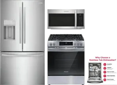 4 Piece Package Includes Refrigerator, Range, Microwave And Dishwasher