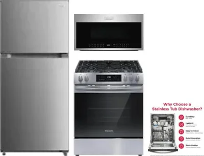 4 Piece Package Includes Refrigerator, Range, Microwave And Dishwasher